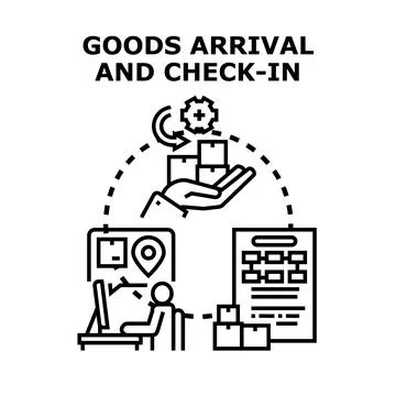 Goods arrival and check in process management vector concept Stockillustratie