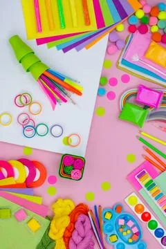 Goods for creativity. Drawing tools and supplies. Beautiful art creative supp Stock Photos