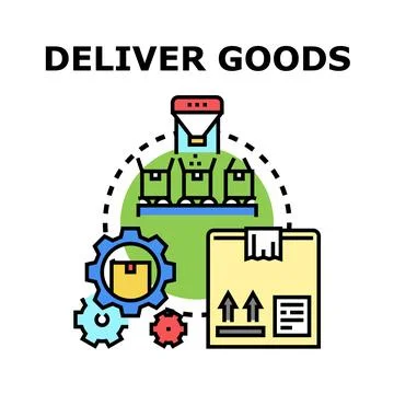 Goods delivering process concept with boxes on conveyor Stock Illustration