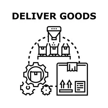 Goods delivering process concept with boxes on conveyor Stock Illustration