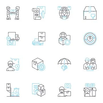 Goods delivery linear icons set. Shipping, Delivery, Logistics, Parcel, Courier Stock Illustration