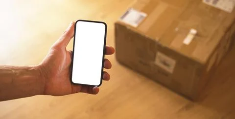 Goods delivery screen mockup, delivery service concept with parcel and custom Stock Photos