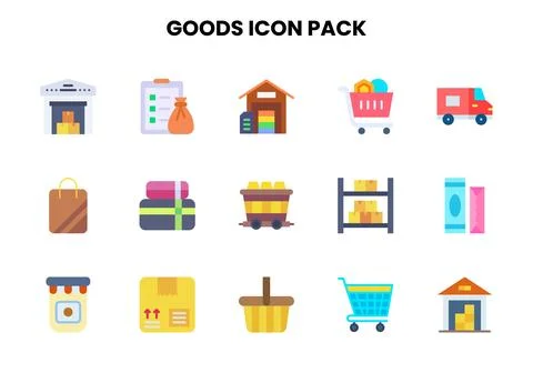 Goods Flat Bundle Icons Pack 스톡 일러스트