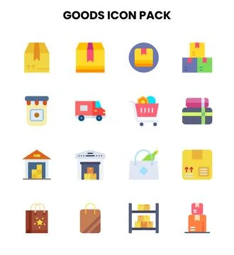 Goods Flat Collection Icons Pack Illustrazione stock