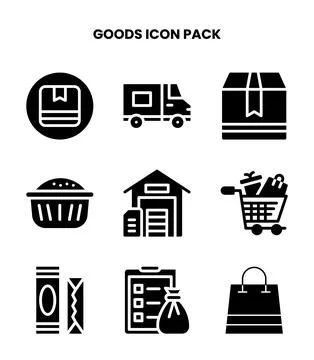 Goods Glyph Vector Icons Pack Stock Illustration