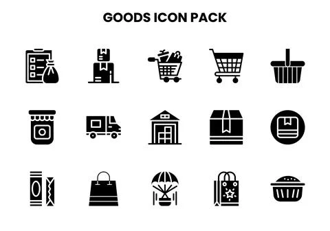 Goods Glyph Vector Icons Pack Illustrazione stock