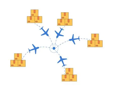 Goods import network 2D cartoon object Stock Illustration