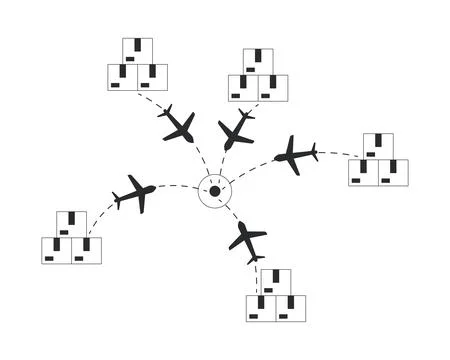 Goods import network 2D line object Stock Illustration