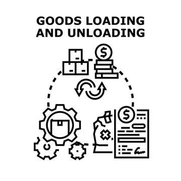 Goods loading unloading logistic inventory management process Stock Illustration