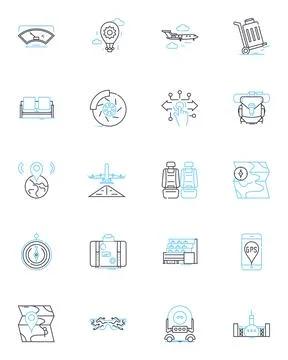 Goods movement linear icons set. Transport, Logistics, Shipping, Haulage Stock Illustration