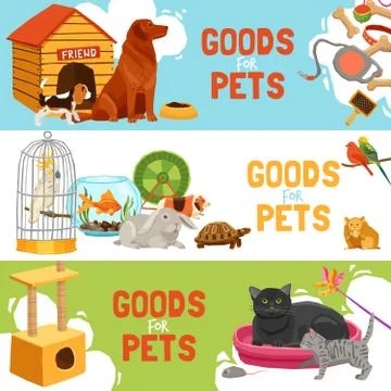 Goods For Pets Horizontal Banners Illustrazione stock