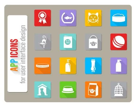 Goods for pets icon set Stock Illustration