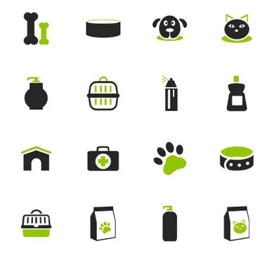 Goods for pets icons set Stock Illustration