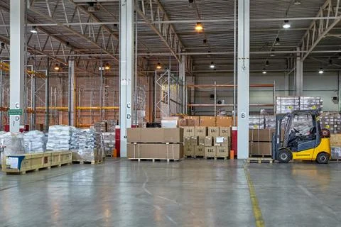 Goods stored in  bonded warehouse of general type. Stock Photos
