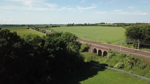 Goods train from aerial view Stock Footage 137449879