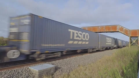 Goods train heading south on the Bristol to Birmingham mainline 4th October 2024 Video stock 293002816