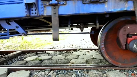 Goods train moving on the track Stock Footage 154355599
