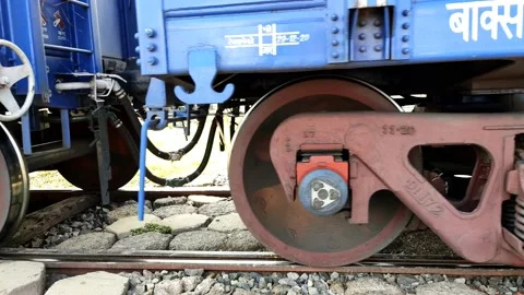 Goods train moving on the track Stock Footage 154361901