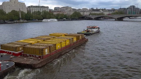 Goods transport on River Thames. Stock Footage 241509800