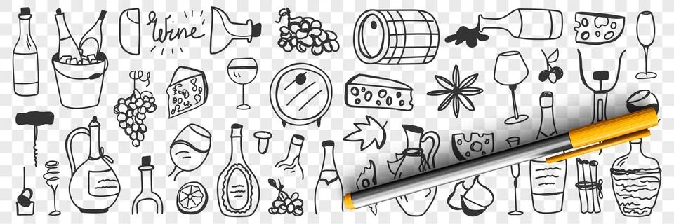 Goods for wine making doodle set Illustrazione stock