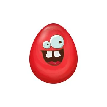 Goofy Easter Egg: Cartoon Character with Crossed Eyes and Big Grin, Whimsical Stock Illustration