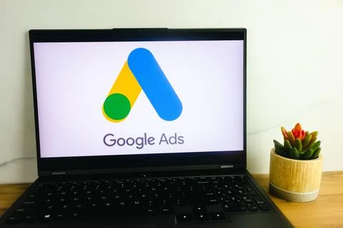 Google Ads app logo displayed on laptop computer Stock Photos