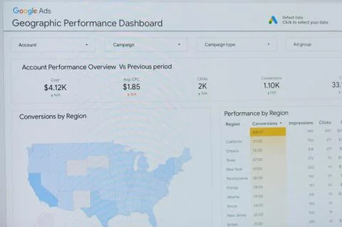 Google ads geographic performance dashboard Stock Photos