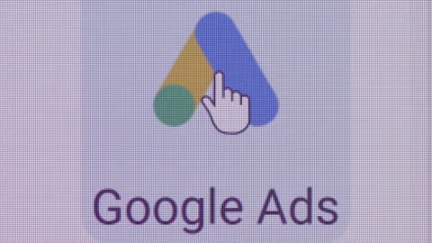 Google Ads Icon Click Close Up Front Camera Stock Footage 145680040