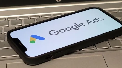Google Ads online advertising platform logo displayed on mobile phone Stock Footage 324705016