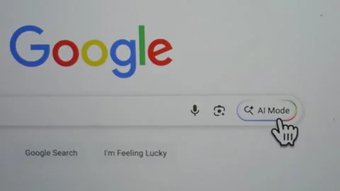 Google AI Search Mode Button on Search Engine Homepage Stock Footage 345513116