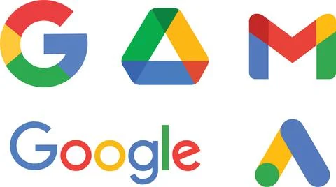 Google app logo drive, Gmail, google ads set on transparent background. Pop.. Stock Illustration