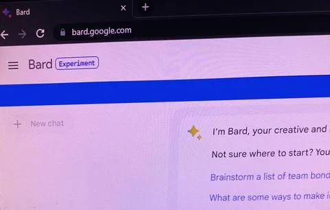 Google Artificial intelligence tool opened in a tab editorial click Stock Photos