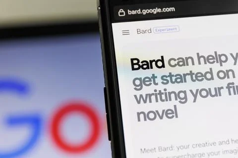 Google bard AI on screen. Google launched new Artificial intelligence chatbot Stock Photos