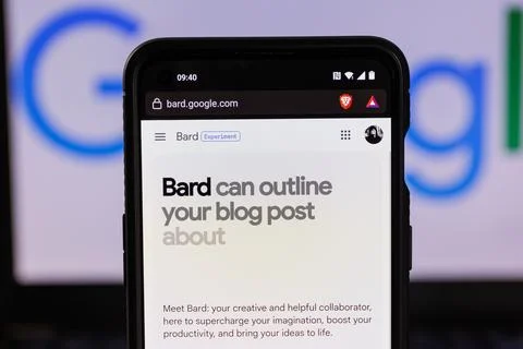 Google bard AI on screen. Google launched new Artificial intelligence chatbot Stock Photos