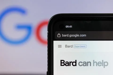 Google bard AI on screen. Google launched new Artificial intelligence chatbot Stock Photos