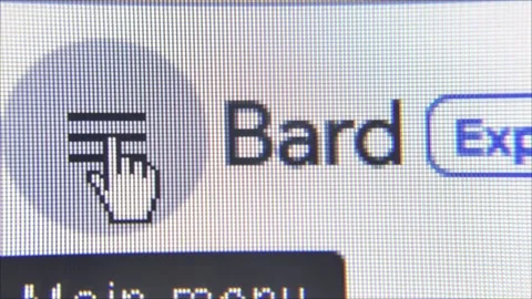 Google Bard: CU Macro Cursor Moves to Google Bard Menu then Dolly AI Chat Stock Footage 243174428
