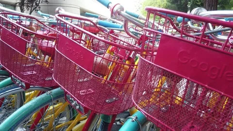 Google bicycles left dolly shot Video stock 112074535