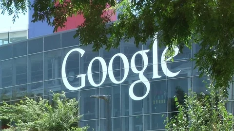 Google building sign at the Google campus in Mountain View, CA - CU Video stock 83222579