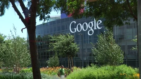 Google building sign at the Google campus in Mountain View, CA MS  Stock Footage 83222607