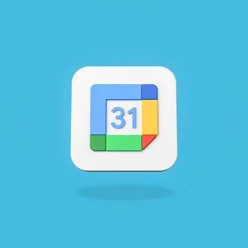 Google Calendar App Icon 3D Shape Isolated on Flat Blue Background with Shado Stock Illustration