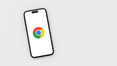 Google Chrome Logo on Mobile Phone Screen on Flat Light Gray Background with  Stock Illustration