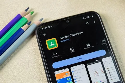 Google Classroom application on Smartphone screen. Google Classroom Photos