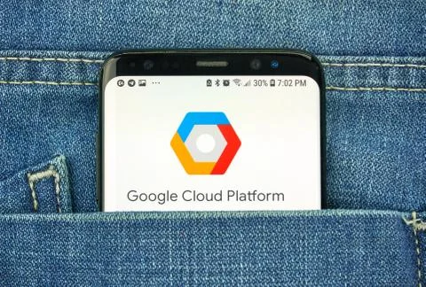 Google Cloud Platform on a phone screen in a pocket Foto stock
