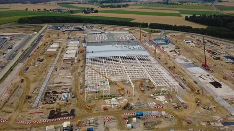 Google data center construction site in Kronstorf in a rural landscape Video stock 342227327