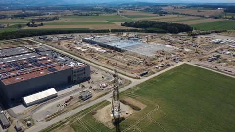 Google data center construction site with adjacent industrial development Stock Footage 342233223