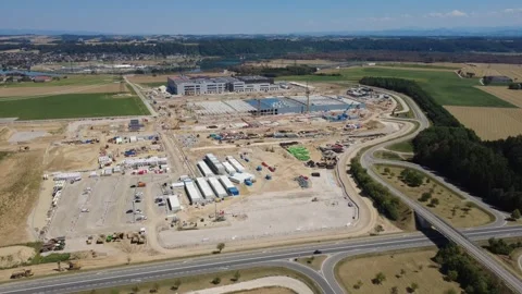 Google data center construction site in Kronstorf under a clear blue sky Video stock 342233282