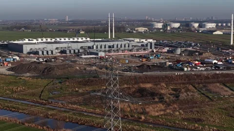 Google Data Center Construction Westmeer Netherlands Aerial Stock Footage 331403321