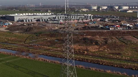 Google Data Center Construction Westmeer Netherlands Aerial Stock Footage 331403581