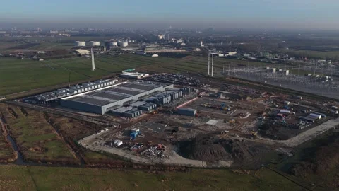 Google Data Center Construction Westmeer Netherlands Aerial Stock Footage 331403602