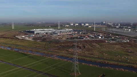 Google Data Center Construction Westmeer Netherlands Aerial Stock Footage 331403640